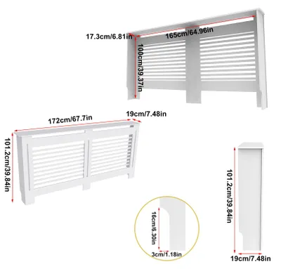 Produktbild von Heizkörperverkleidung Schrank - XL Radiatorabdeckung - Modernes MDF Holz - Horizontale Lamellen - Hohe Heizkörperablage - Weiß