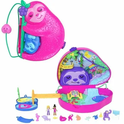 Produktbild von Polly Pocket Puppen und Spielset, Reisespielzeug, Faultierfamilie 2-in-1 Taschenschatulle, Aktion/Abenteuer, 4 Jahr(e), Mehrfarbig, Kunststoff