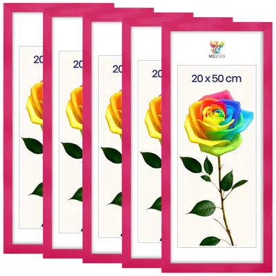 Obrázok produktu pre MG Design, súprava 5 kusov rámov na obrázky, 20 x 50 cm – rám na plagáty s ružovým dreveným rámom a nárazuvzdorným akrylovým sklom, vhodné na zavesenie vertikálne aj horizontálne, s robustným systémom na upevnenie na stenu