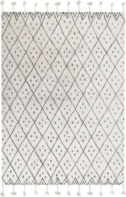 Produktbild von BELIANI Teppich Weiß/Schwarz aus Baumwolle 160 x 230 cm geometrisches Muster Rechteckig Kurzflor im Boho-Stil Wohn- und Schlafzimmer