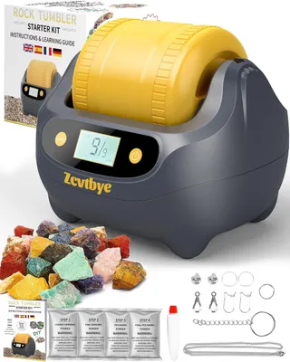 Steinpolierer-Set mit 9-Tage-Timer, doppellagige Trommel, grau