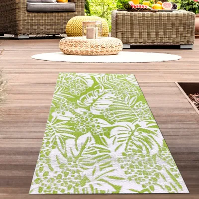 Produktbild von Tropischer Outdoor-Teppich für Terrasse und Garten in grün Größe - 150 x 220 cm