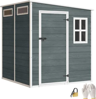 Produktbild von Gartenschuppen Kunststoff 2,89 m² Holzoptik 3 Fenster Schloss 182 x 182 x 196 cm