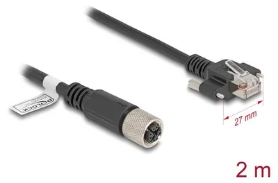 Produktbild von Delock M12 Kabel X-kodiert 8 Pin Buchse zu RJ45 Stecker mit Schrauben Cat.6A S/FTP 2 m schwarz