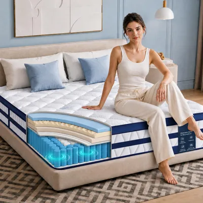 Immagine prodotto di Materasso 90x200, 26 cm di altezza con topper integrato, materasso a molle insacchettate a 7 zone, livello di supporto H3/H4 – rivestimento premium da 420 g/m²