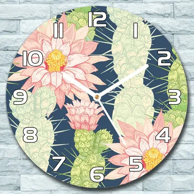 Produktbild von Wanduhr aus Glas Rund fi 30 Kakteenblüten Kaktus Quarz Deko Schlafzimmer Büro