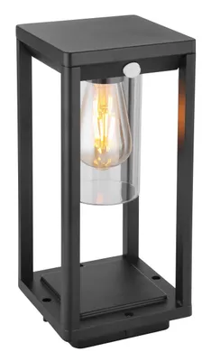 Produktbild von Globo Lighting Außenleuchte Aluminium Druckguss schwarz matt, Kunststoff klar, Sensor inkl., IP44, LxBxH: 155x150x350mm, exkl. 1x E27 LED 15W 230V