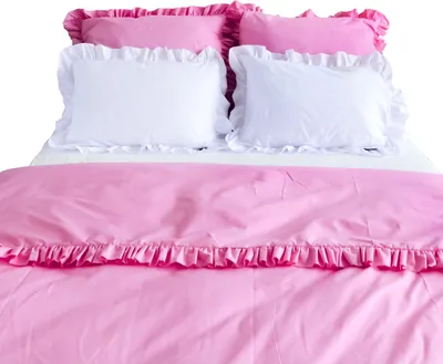 Produktbild von Baumwolle Bettwäsche Mit Rüschen Set Bettdeckenbezug 220X200 Cm + 4 Kissenbezüge Rosa Weiß