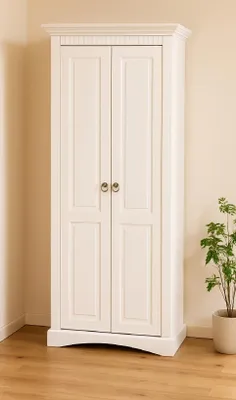 Produktbild von Dielenschrank Kiefer massiv weiß lackiert Landhausstil Holz Garderobenschrank Wäscheschrank