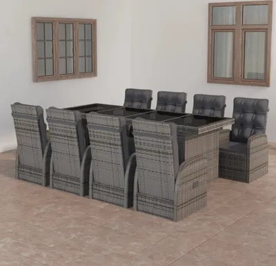 Produktbild von The Living Store 9-tlg. Garten-Essgruppe mit Auflagen Poly Rattan Grau