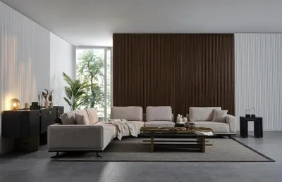 Produktbild von Beiges Ecksofa L-Form, 9-teilig, Modern, Mit Kissen, Couchtische