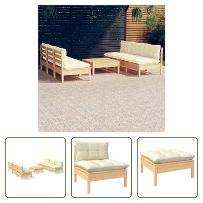 Produktbild von The Living Store 7-tlg. Garten-Lounge-Set mit Creme Kissen Kiefernholz