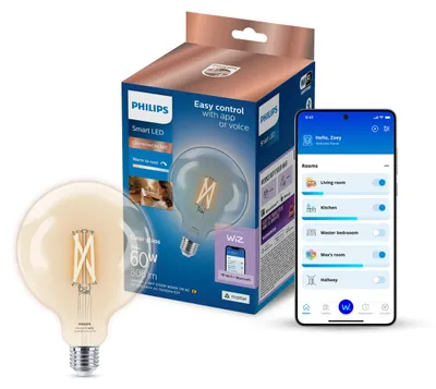 Productafbeelding van Philips Slimme LED-lamp met gloeidraadlook, G125, fitting E27, 806 lm, Slimme lamp, Wi-Fi/Bluetooth, Transparant, Wi-Fi 4 (802.11n), 802.11b, 802.11g, LED, E27