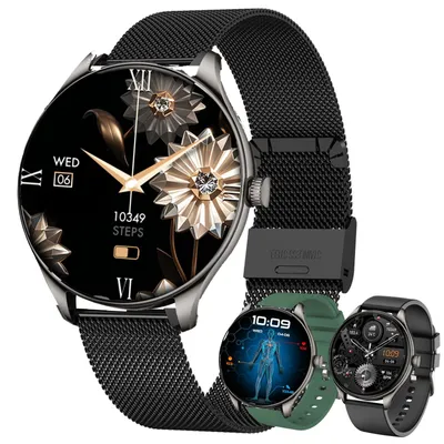 Produktbild von Smartwatch Damen AMOLED IP68 Smart Watch Herren mit Telefonfunktion mit 100+ Sportmodi Schlafmonitor Blutdruck Armbanduhr für IOS Android Schwarz
