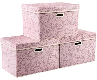 Obrázok produktu pre Omgoods – Skladacia úložná nádoba s vekom – Dekoratívna úložná nádoba – Organizér – 3 kusy – Ružová – 43x30x30 cm – Úložný kôš