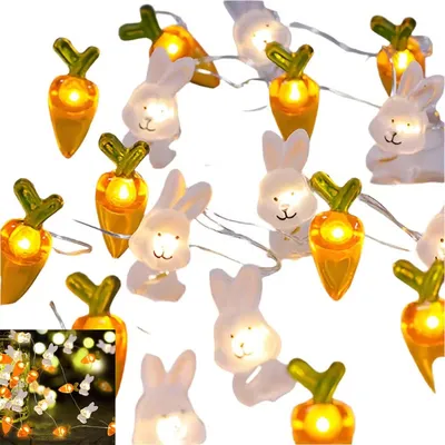 Produktbild von Osterhasen Lichterkette mit Karotten, 2m 20 LED, batteriebetrieben, Oster Deko für Garten, Rasen, Party, Osterkorb, 2er Set