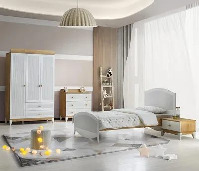 Immagine prodotto di Design camera dei bambini letto completo mobili per bambini legno bianco set camera da letto 4 pezzi