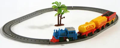Produktbild von Zugset 13-teilig, Kunststoff, (1 Lok, 3 Waggon, 8 Schienen, 1 Palme)