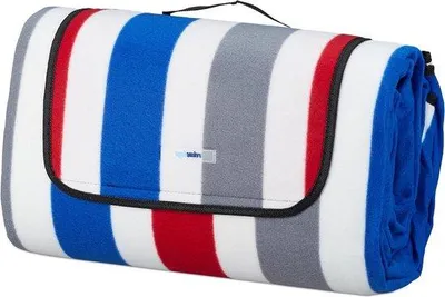 Produktbild von Famanu Picknickdecke XXL - 200 x 300 cm - weich - Fleece - wasserdicht - mit Tragegriff - gestreift - bunt