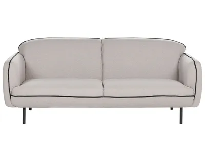 Produktbild von BELIANI Sofa Hellgrau Stoffbezug 3-Sitzer mit Schwarzen Metallbeinen Armlehnen Biese Retro-Design Dreisitzer Wohnzimmer Büro Arbeitszimmer Möbel