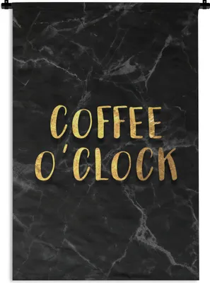 Produktbild von MuchoWow® Wandteppich Wandbehang Zitat - Kaffee - Gold - Marmor 120x180 cm Tapisserie Dekoration Wandtuch - Schlafzimmer - Dekorationen für das Haus