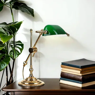 Produktbild von Bankerlampe Messing Glas 24 Karat Gold verstellbar E14 Schreibtischlampe Tischleuchte