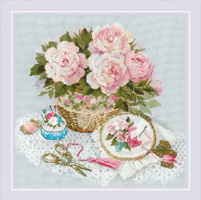 Imagen del producto de Riolis, kit de bordado de punto de cruz "Tiempo para bordar", con patrón de conteo, 30x30 cm