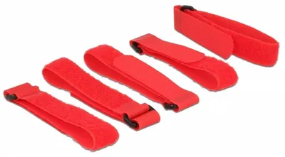 Produktbild von Delock Klett-Kabelbinder L 300 mm x B 20 mm 5 Stück mit Schlaufe rot