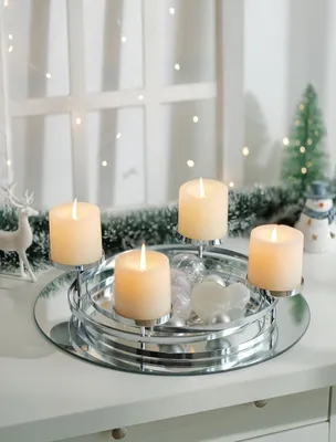 Metall-Adventskranz silber Ø 30 cm für 4 Stumpenkerzen
