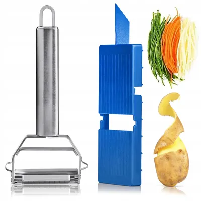Immagine prodotto di Pelapatate e pelafruit - Pelapatate con affettatrice a julienne - Multifunzione - Utensile da cucina compatto - Pelapatate + affettatrice