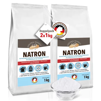 Produktbild von GOLDEN PEANUT Natron Pulver 2x 1 kg - Natriumhydrogencarbonat, Backsoda, Backpulver, Wasch-Soda, Lebensmittelqualität aus Deutschland