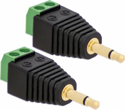 Produktbild von 2X Klinken Stecker 3,5 mm Adapter > Terminal Block 2-Pin Schraub Klemmen Vergoldet