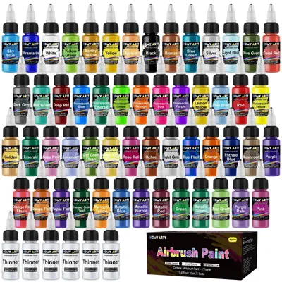 Immagine prodotto di Set di vernici per aerografo colorate (54 colori) con diluente, per un utilizzo versatile