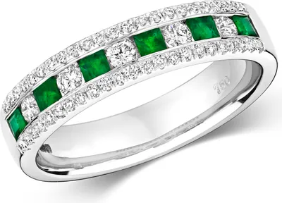 Produktbild von Atemberaubender 18 Karat (750) Weißgold Halb Eternity Diamant Ring Brillant-Schliff 0.34 Karat HI - SI mit Smaragd, 53 (16.9); TRS15001RSM