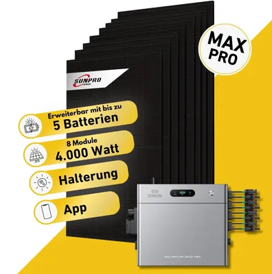 Produktbild von 4000 Watt, Bifazial Komplettset, Balkonkraftwerk, Zendure Solarflow 2400 Pro