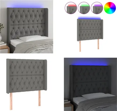 Produktbild von vidaXL LED Kopfteil Dunkelgrau 93x16x118/128 cm Stoff - LED Kopfteil - LED Kopfteile - Kopfteil - Bett-Kopfteil