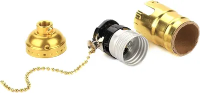 Productafbeelding van Lampvoet - E27 fitting - Tafelverlichting maken - Met trekkoord - 7 cm - Goud