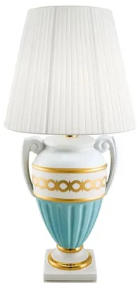 Zdjęcie produktu dla Casa Padrino Lampa stołowa w stylu barokowym biały / turkusowy / złoty Ø 40 x wys. 75 cm - lampa ceramiczna do salonu w stylu barokowym