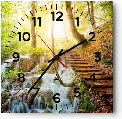 Produktbild von Wanduhr - Quadrat - Glasuhr - Park Wasserfall Wasser - 40x40cm - Schleichendes Uhrwerk - Lautlos - zum Aufhängen bereit - Dekoration Modern - Wanddekoration aus Glas - C4AC40x40-3639