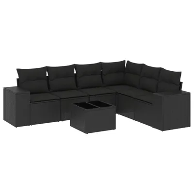 Produktbild von vidaXL 7-tlg. Garten-Sofagarnitur mit Kissen Schwarz Poly Rattan