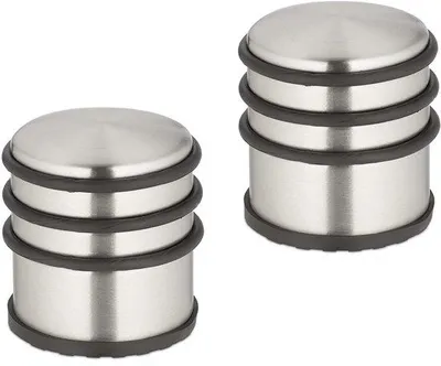 Produktbild von Türstopper Set von 2 - HxØ: 7,5 x 7 cm, schwere Türpuffer, rutschfest, silber/schwarz