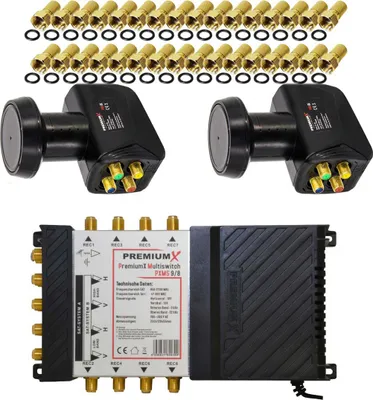 Produktbild von PremiumX Multischalter Set 9/8 Multiswitch SAT 2x Quattro LNB 32x F-Stecker