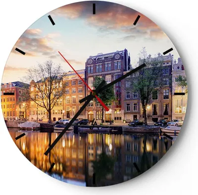 Produktbild von Wanduhr - Rund - Glasuhr - Holland Kanal - 40x40cm - Schleichendes Uhrwerk - Lautlos - zum Aufhängen bereit - Dekoration Modern - Wanddekoration aus Glas - C3AR40x40-4068