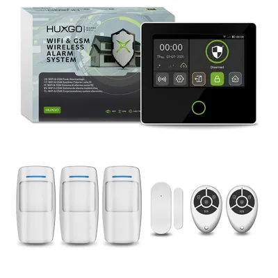 Produktbild von HUXGO Funk Alarmanlage Haus WLAN & GSM 4G Set 3x Bewegungsmelder, 1x Türsensor, TUYA App HXA502 B
