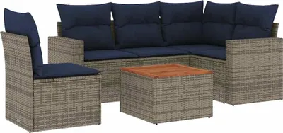 Produktbild von vidaXL 6-tlg. Garten-Sofagarnitur mit Kissen Grau Poly Rattan