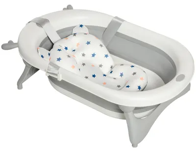 Produktbild von HOMCOM Babybadewanne Babywanne mit Badematte faltbare PP Kunststoff Grün Weiß
