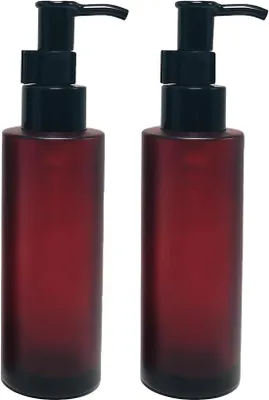 Produktbild von Famanu Pompflaschen Set 2 x 100 ml – Amberfarbene Glasflaschen mit schwarzem Pumpkopf
