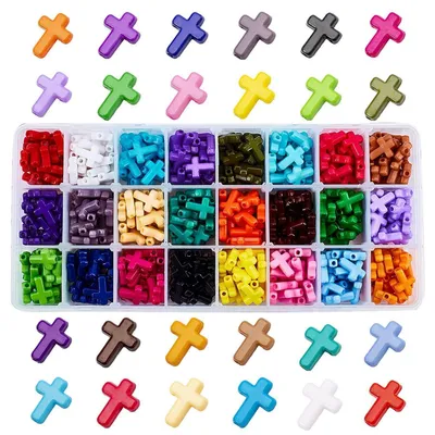 Immagine prodotto di Perline a forma di croce, acrilico, assortite, 480 pezzi, 24 colori, 16 mm, set per hobby, distanziatori per la creazione di gioielli