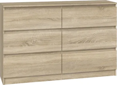 Produktbild von VBChome Kommode mit 6 Schubladen 120 x 30 x 75 cm Eiche Sonoma Grifflose Schubladenkommode Mehrzweckschrank für Flur Schlafzimmer Wohnzimmer Kinderzimmer Modern