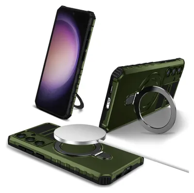 Image de Étui pour Samsung Galaxy S25 magnétique avec MagSafe, porte-anneau, support, étui de protection double couche vert